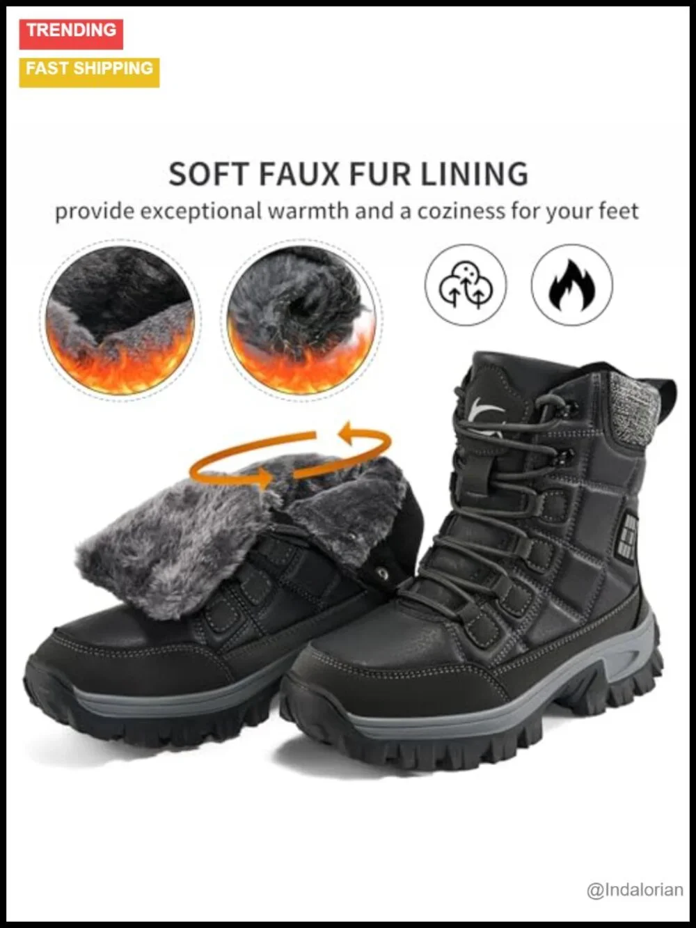 Warm Fur Lined Waterproof Leather Ankle Booties for Outdoor Hiking Non Slip